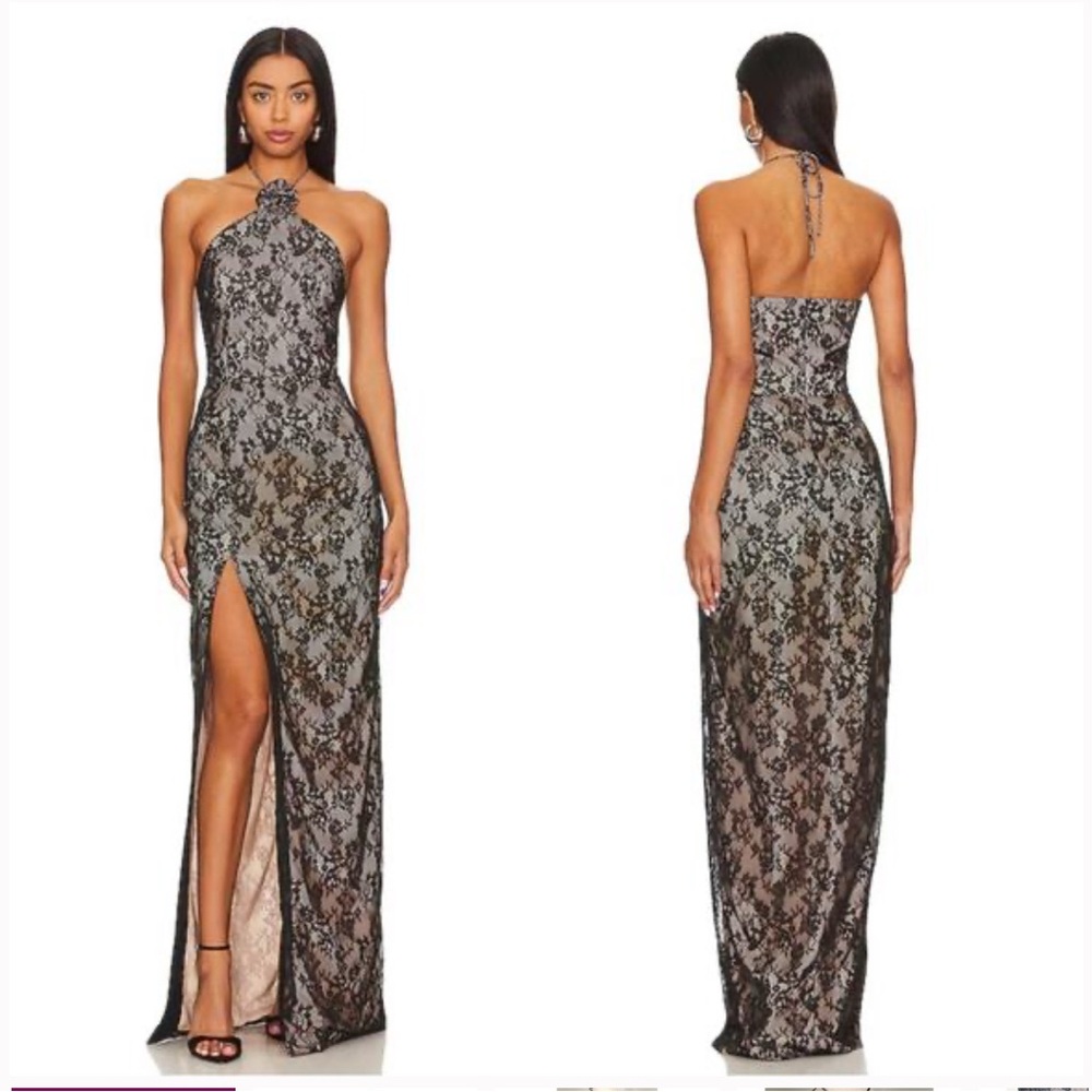 Amanda Uprichard sandy black lace maxi dress
